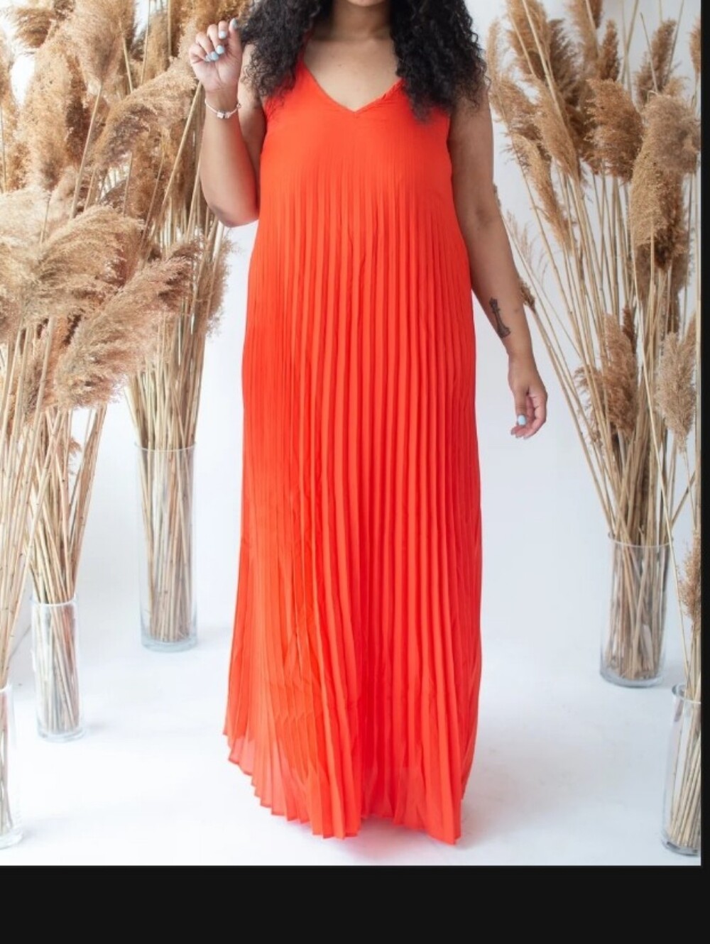 Decree Neon Coral Plisse Dress Large